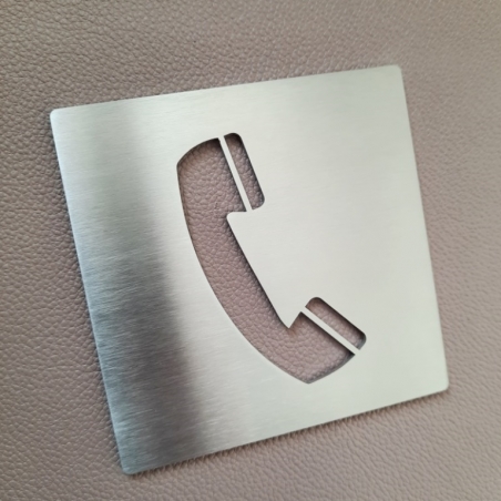 Pictogramme téléphone en inox brossé - 100 / 150 mm - épaisseur 2mm