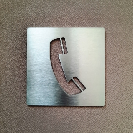 Pictogramme téléphone en inox brossé - 100 / 150 mm - épaisseur 2mm