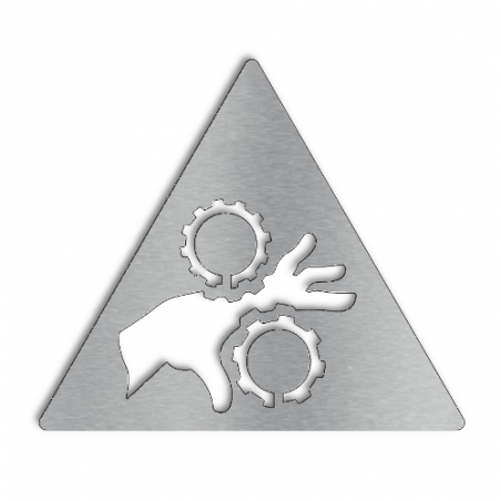 Pictogramme en triangle "écrasement mains et doigts" en inox brossé