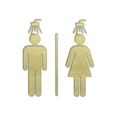 Pictogramme laiton homme + femme + barre centrale douches - 10/15cm