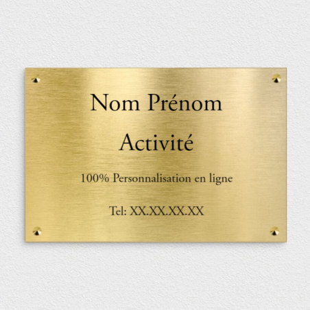 Plaque professionnelle 100% à personnaliser - 30 x 20 cm - Plastique effet laiton brossé