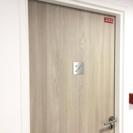 Pictogramme escalier inox descendre gauche - 100x100 ou 150x150mm
