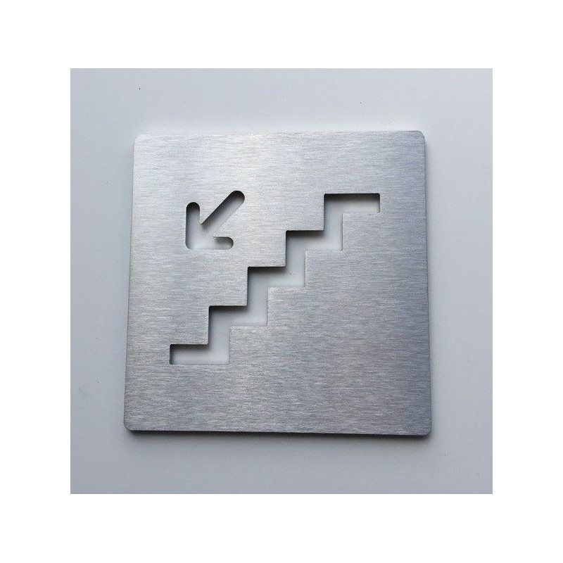 Pictogramme escalier inox descendre gauche - 100x100 - Ep2mm