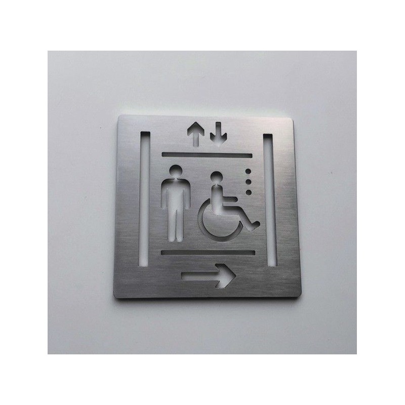 Pictogrammes ascenseur inox droit - 100x100