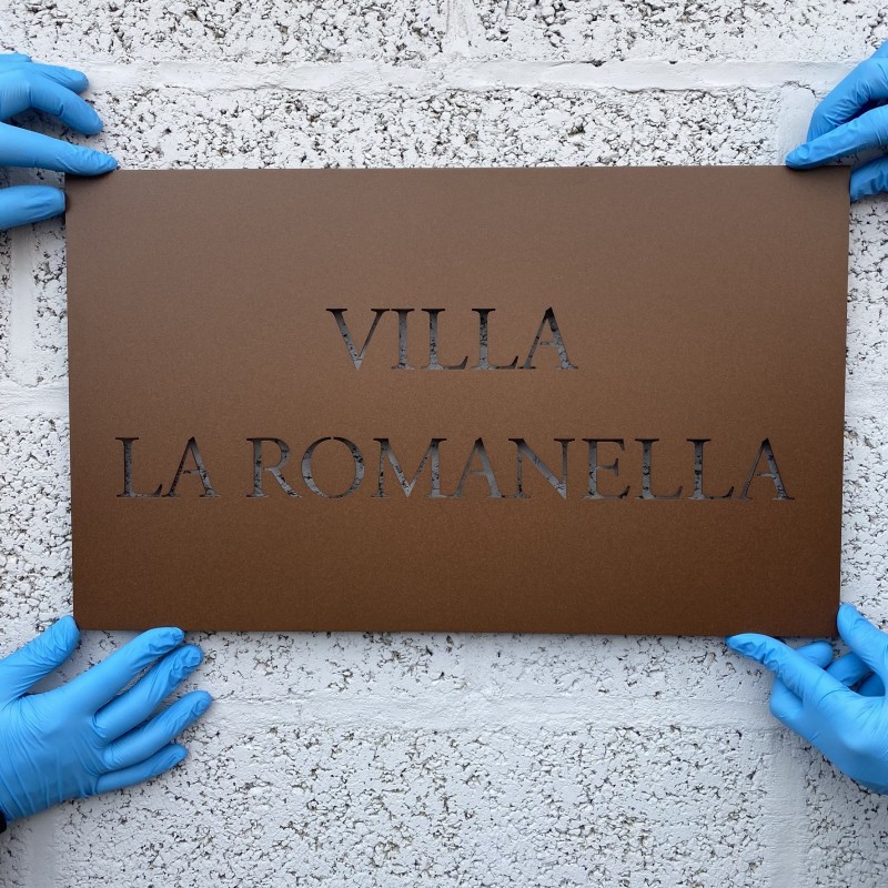 Plaque Inox thermolaquée effet rouille 500x300mm - texte évide dans la matière