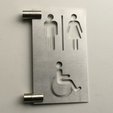 Pictogramme toilettes drapeau H/F + PMR - 200x130mm - Epaisseur 2mm