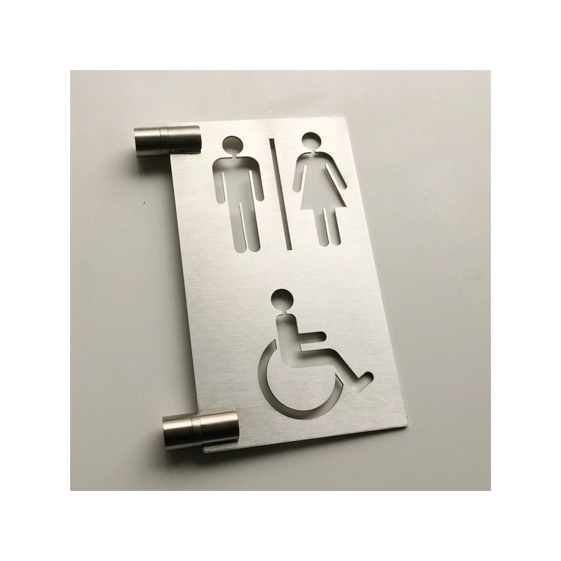 Pictogramme toilettes drapeau H/F + PMR - 200x130mm - Epaisseur 2mm