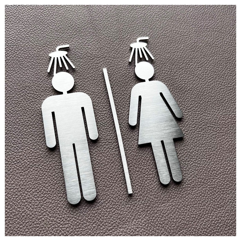 Pictogramme douche homme + femme + barre centrale toilettes - 10/15cm